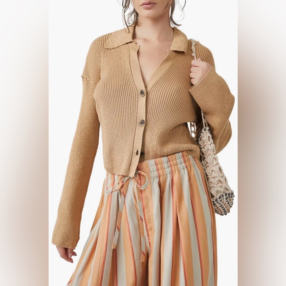 Free People Ella Button-Up Sweater in Iced Coffee Size Large